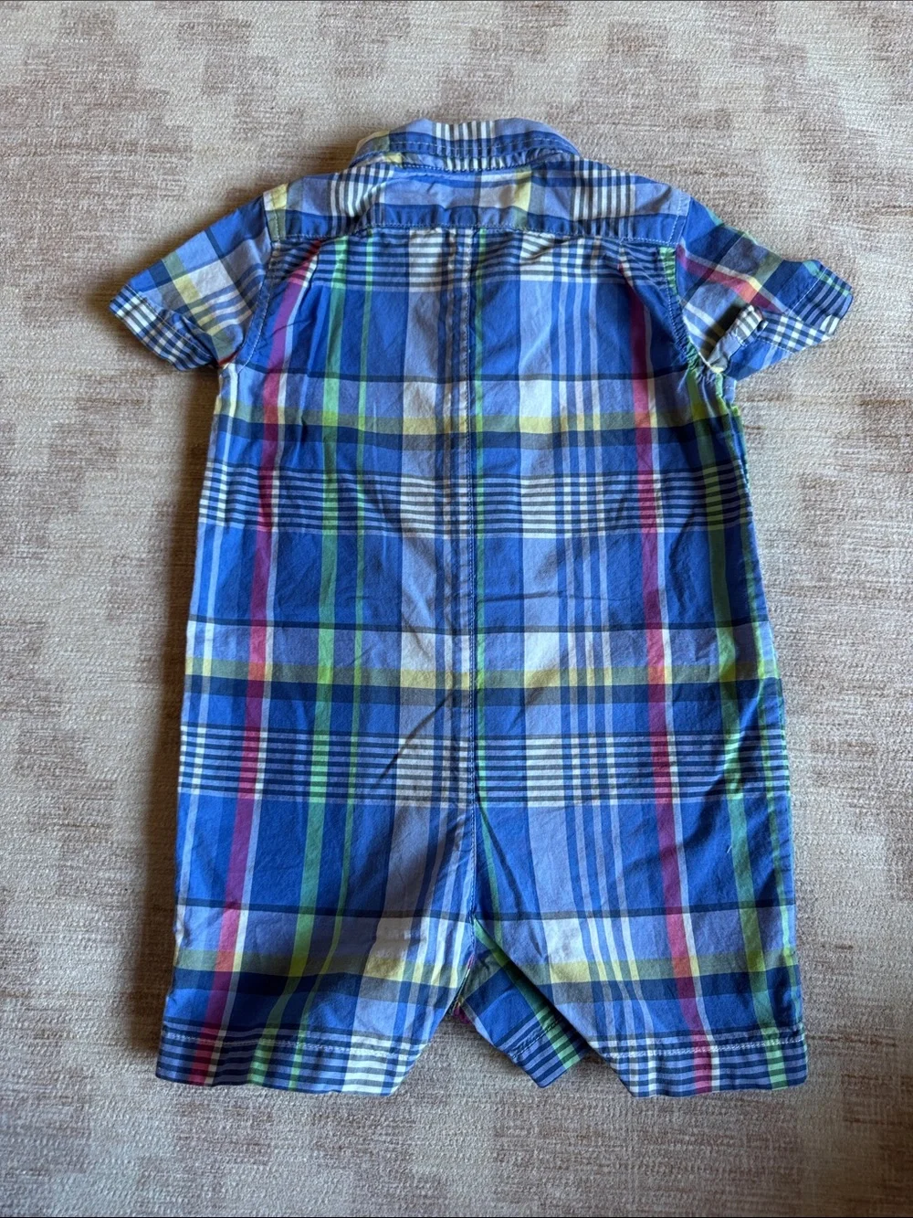 Ralph Lauren Blue Plaid Button-Front Baby Shorts Romper size 9M